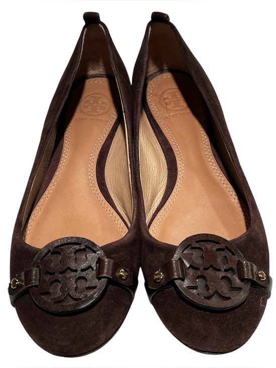 Tory Burch Shoes - Tory Burch Dark Brown Suede Logo Ballet Flats Sz-6